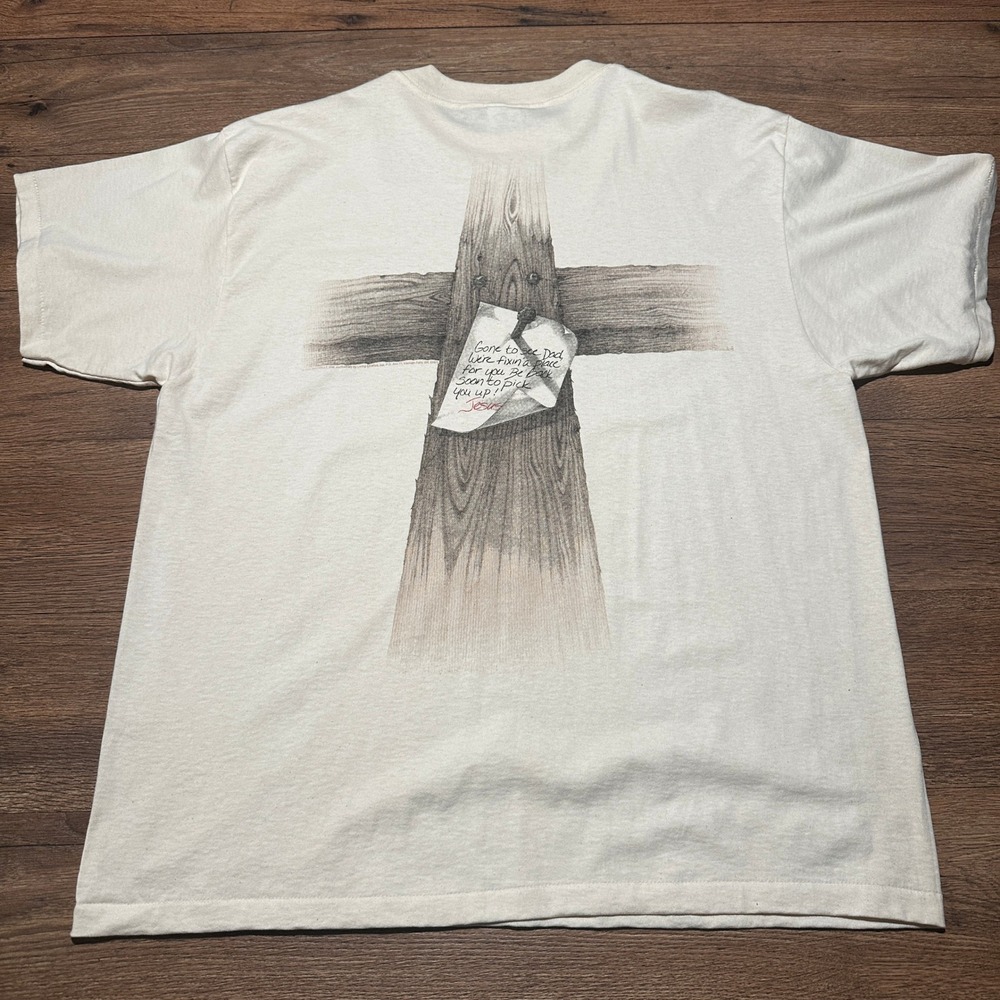 Vintage Delta Cream Gone To See Dad Jesus Cross T-Shirt Mens XL Single Stitch
